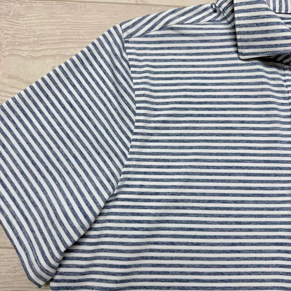 Vineyard Vines Sankaty Performance Polo Boys Large 16 Blue Striped Golf Shirt